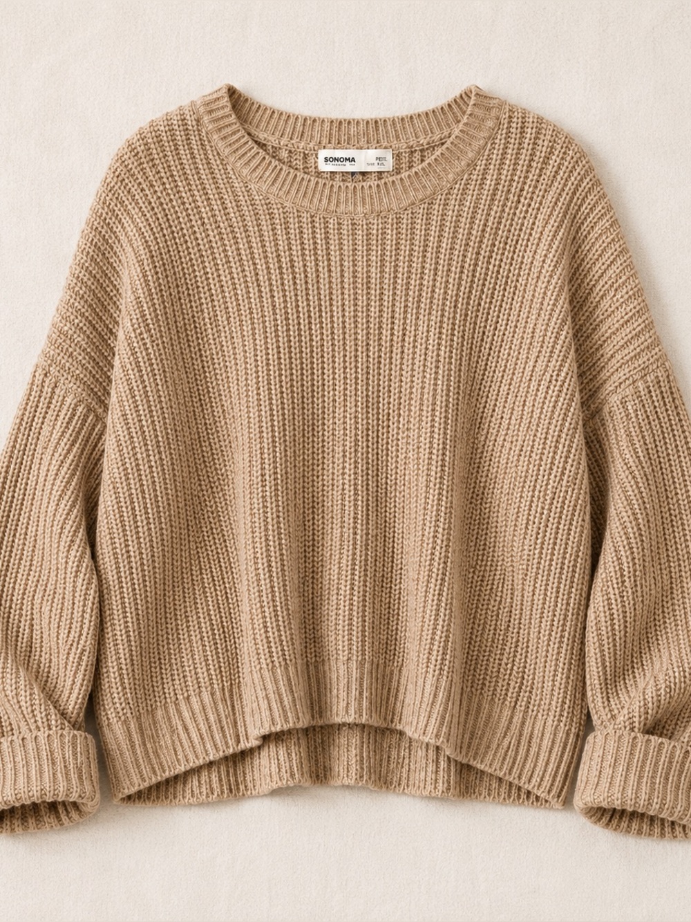 Sonoma Women’s Petite XXL Beige Chunky Knit Crewneck Sweater